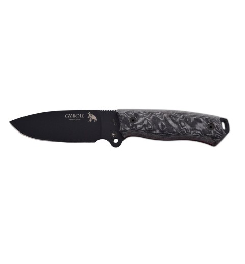 Cuchillo J&V CHACAL MICARTA NEGRA LACADO NEGRO FUNDA PIEL